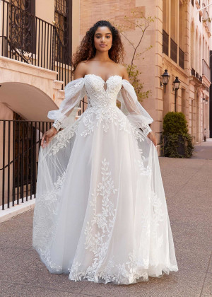Detachable Sleeves Ivory Lace Tulle Unique Wedding Dress